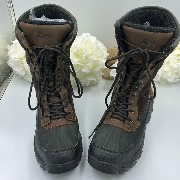 Bass Men’s Boots Quebec Water Resistant Winter Leather Sherpa Lined Brown 11M