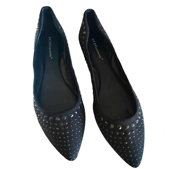 BCBGeneration Black on Black Sequin Studded Ballet Flats | Size 8M/38