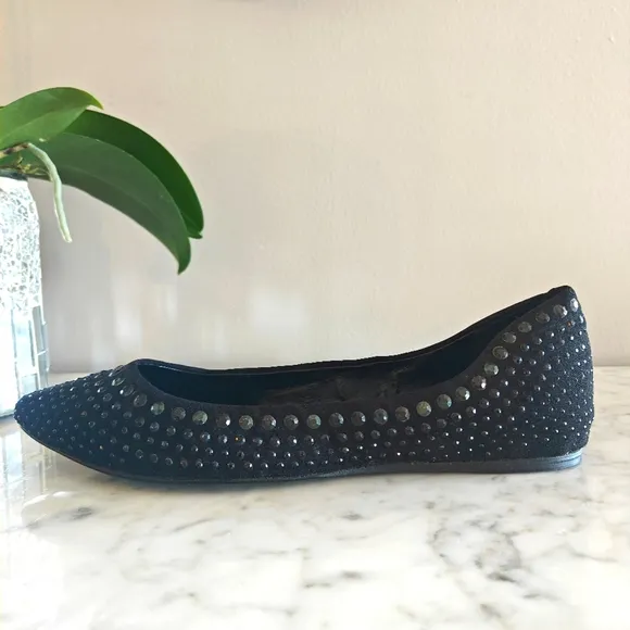 BCBGeneration Black on Black Sequin Studded Ballet Flats | Size 8M/38