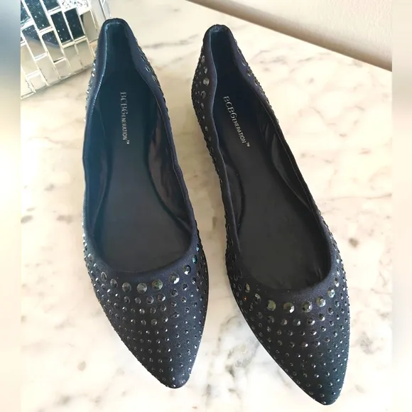 BCBGeneration Black on Black Sequin Studded Ballet Flats | Size 8M/38