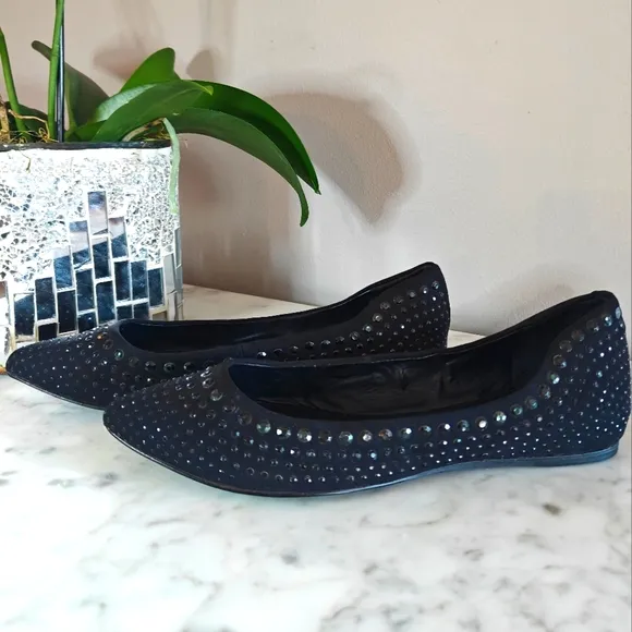 BCBGeneration Black on Black Sequin Studded Ballet Flats | Size 8M/38