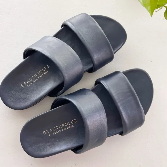 Beautiisoles Double-Strap Slide Sandals in Navy Blue