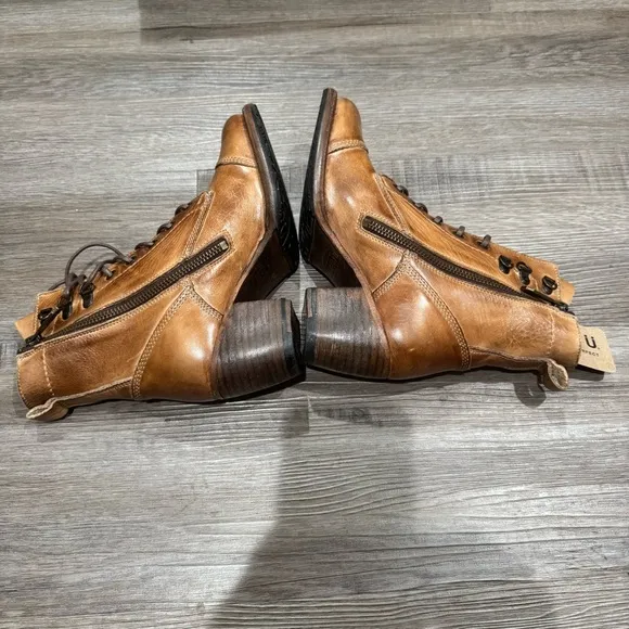 Bed Stu Judgement Tan Rustic Leather Lace Up Heeled Boots