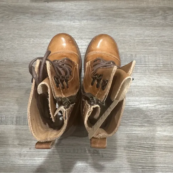 Bed Stu Judgement Tan Rustic Leather Lace Up Heeled Boots