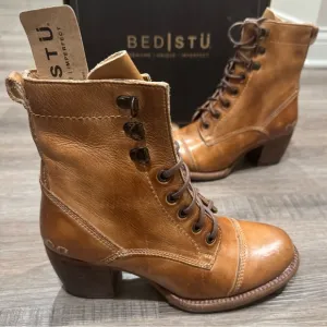 Bed Stu Judgement Tan Rustic Leather Lace Up Heeled Boots