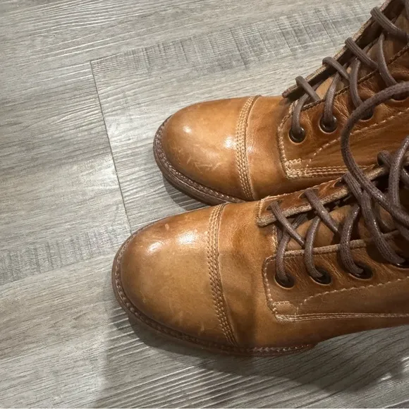 Bed Stu Judgement Tan Rustic Leather Lace Up Heeled Boots