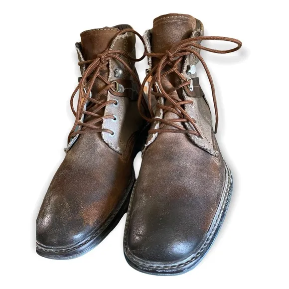 Bed Stu Roan Ankle Boots Size 9.5 Lace Up Canvas Leather Cap Toe Cushioned