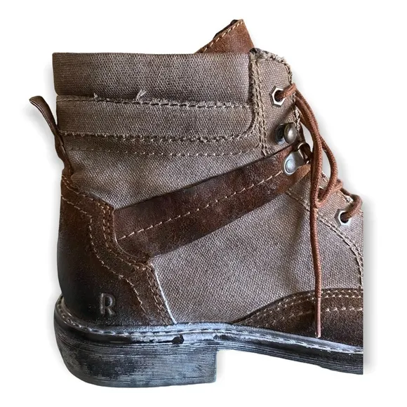 Bed Stu Roan Ankle Boots Size 9.5 Lace Up Canvas Leather Cap Toe Cushioned