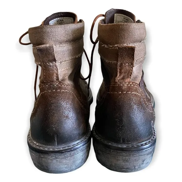 Bed Stu Roan Ankle Boots Size 9.5 Lace Up Canvas Leather Cap Toe Cushioned