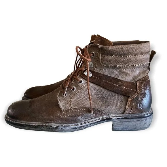 Bed Stu Roan Ankle Boots Size 9.5 Lace Up Canvas Leather Cap Toe Cushioned