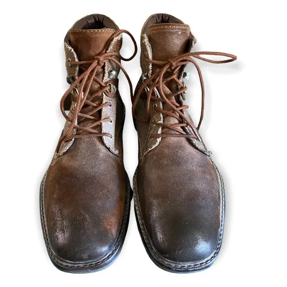 Bed Stu Roan Ankle Boots Size 9.5 Lace Up Canvas Leather Cap Toe Cushioned