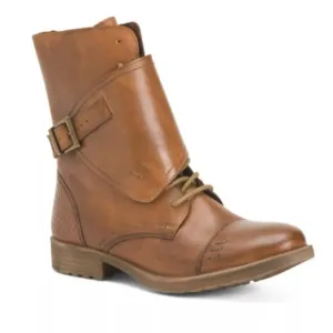Bedstu Roan Deception Leather Wrap Over Tan Military Steampunk Boots -6.5 NWOT