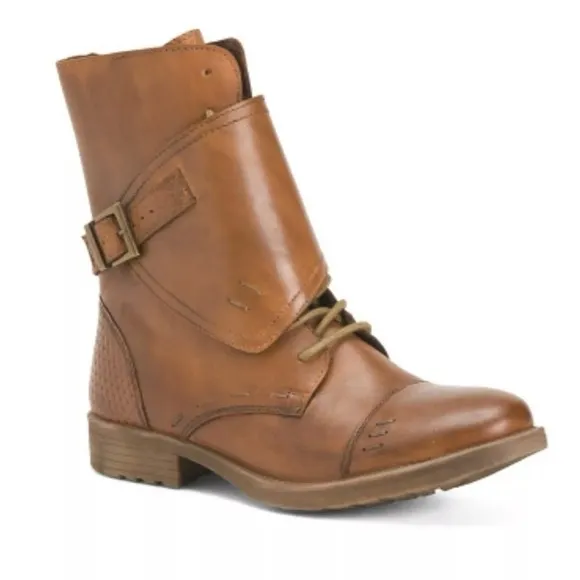 Bedstu Roan Deception Leather Wrap Over Tan Military Steampunk Boots -6.5 NWOT