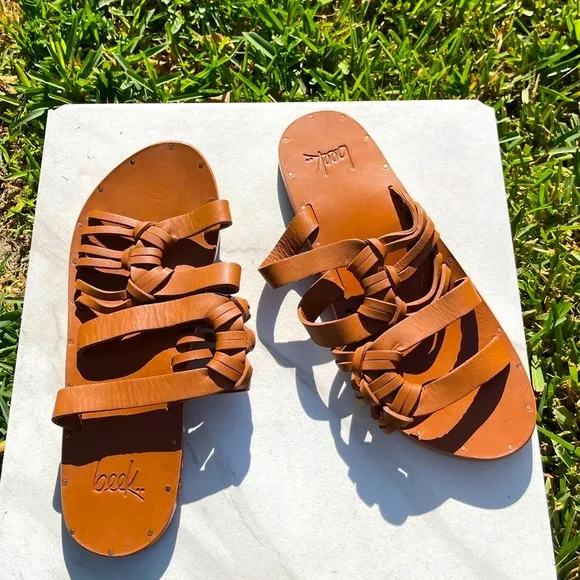 BEEK BLACKBIRD SLIDE SANDAL SLIDE SHOESLEATHER TAN size 6 new