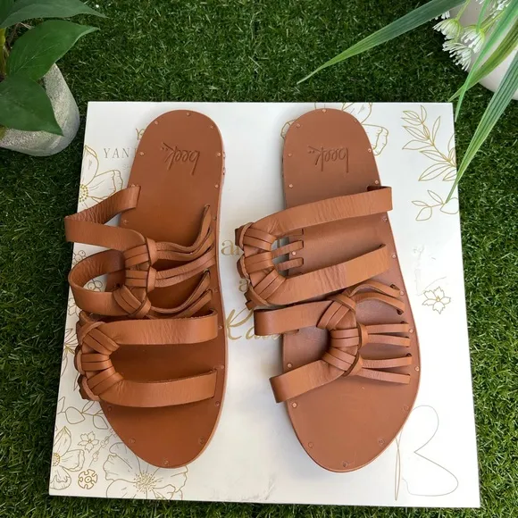 BEEK BLACKBIRD SLIDE SANDAL SLIDE SHOESLEATHER TAN size 6 new