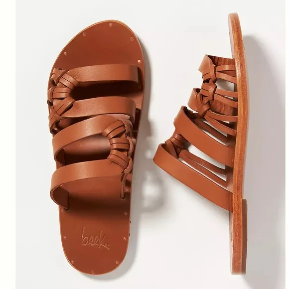 BEEK BLACKBIRD SLIDE SANDAL SLIDE SHOESLEATHER TAN size 6 new