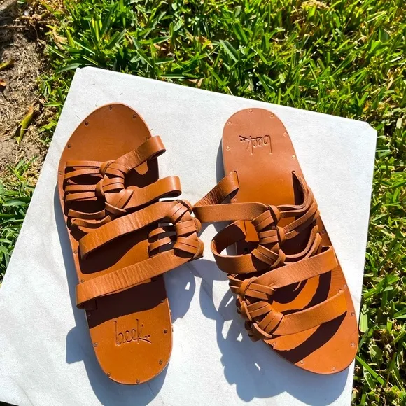 BEEK BLACKBIRD SLIDE SANDAL SLIDE SHOESLEATHER TAN size 6 new
