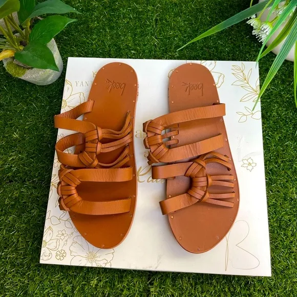 BEEK BLACKBIRD SLIDE SANDAL SLIDE SHOESLEATHER TAN size 6 new