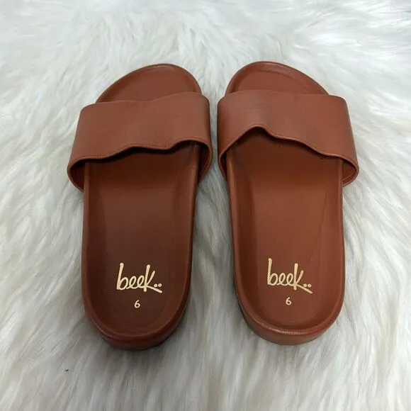 Beek Chick Tan Leather Slide Sandals Sz 6