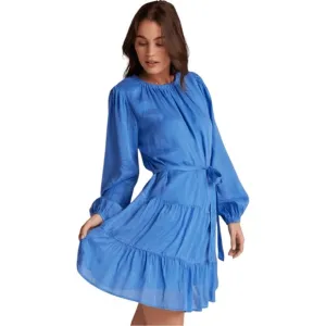 BELLA DAHL Tiered Mini Dress W/ Belt In Pacific Sea Size S