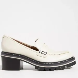 Bernardo Selma Ivory White Chunky Leather Lug Sole Heeled Platform Loafer EUC 7