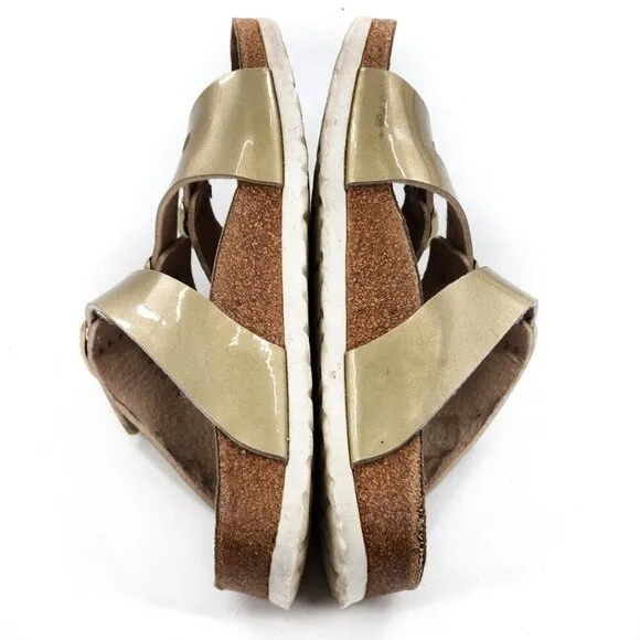 BETULA by BIRKENSTOCK Leo Gold Metallic Buckle Strap Slide Sandals
