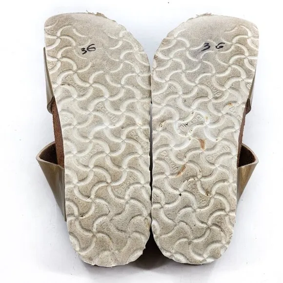 BETULA by BIRKENSTOCK Leo Gold Metallic Buckle Strap Slide Sandals