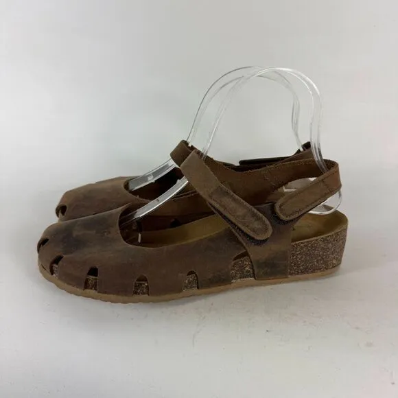 BioNatura Solo Mary Jane Cork Sandal Women's 8 Brown Distressed Leather Slip-On