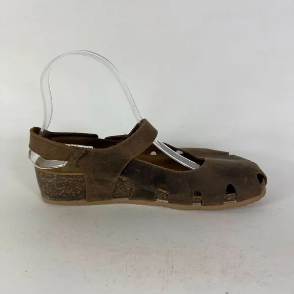BioNatura Solo Mary Jane Cork Sandal Women's 8 Brown Distressed Leather Slip-On