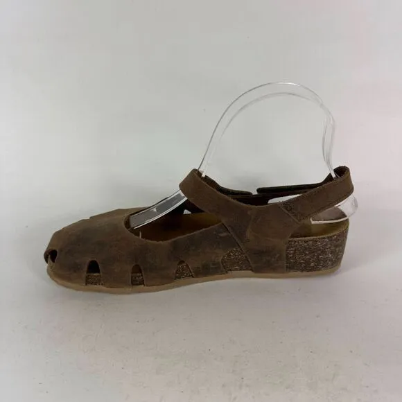 BioNatura Solo Mary Jane Cork Sandal Women's 8 Brown Distressed Leather Slip-On
