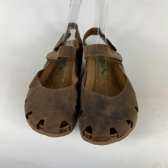 BioNatura Solo Mary Jane Cork Sandal Women's 8 Brown Distressed Leather Slip-On