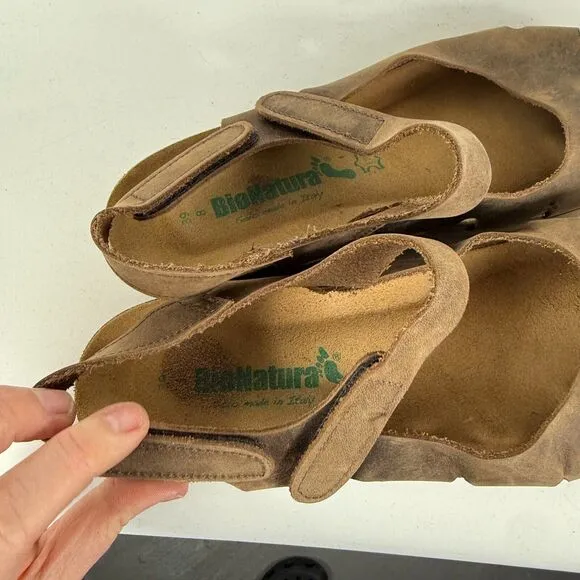BioNatura Solo Mary Jane Cork Sandal Women's 8 Brown Distressed Leather Slip-On