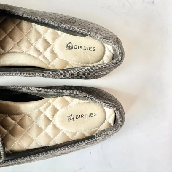 Birdies Starling Gray Velvet Snake Print Slip-On Loafers