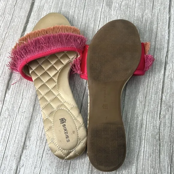 Birdies The Sparrow Pink Orange Fringe Slide Sandals Size 7
