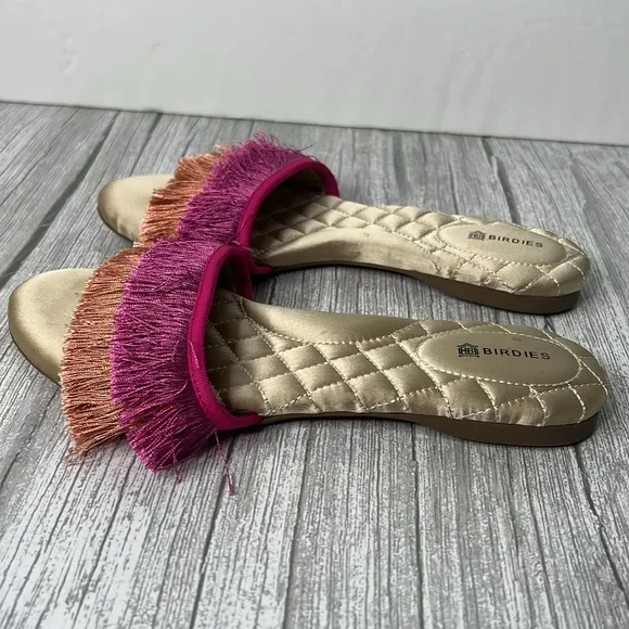 Birdies The Sparrow Pink Orange Fringe Slide Sandals Size 7