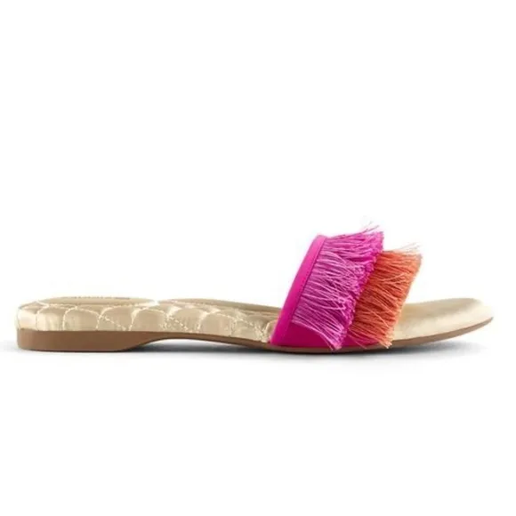 Birdies The Sparrow Pink Orange Fringe Slide Sandals Size 7