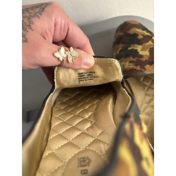 Birdies The Starling Camo Calf Hair Slip On Flat Size 8