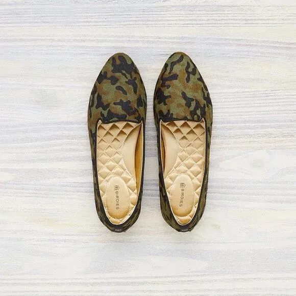 Birdies The Starling Camo Calf Hair Slip On Flat Size 8