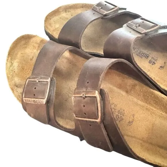 Birken Stock Arizona Women's Birko Flor Nubuck Sandals Dark Brown Size 46