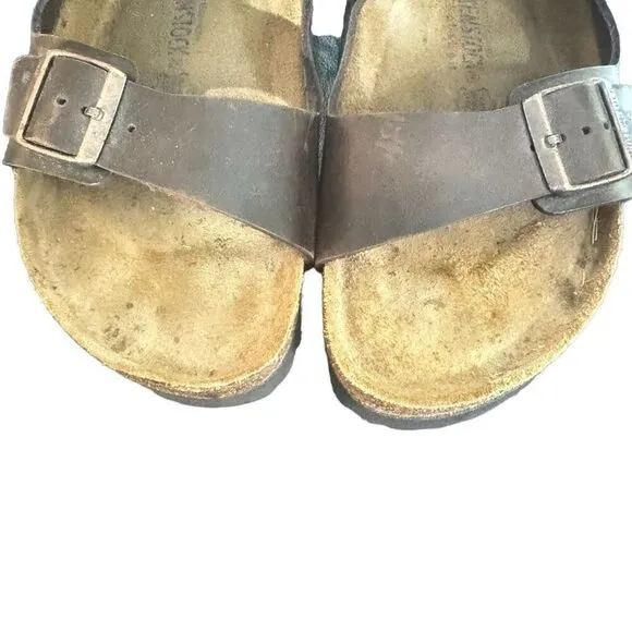 Birken Stock Arizona Women's Birko Flor Nubuck Sandals Dark Brown Size 46