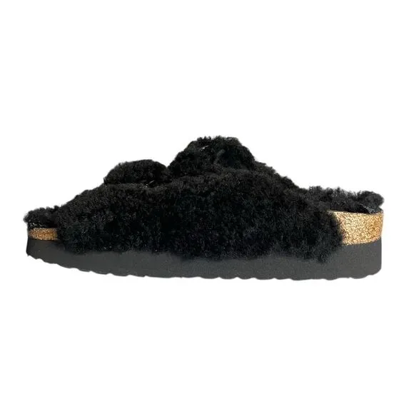 Birkenstock Arizona Big Buckle Black Shearling Papillio Sandals L8/M6 Cozy
