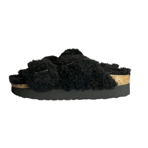Birkenstock Arizona Big Buckle Black Shearling Papillio Sandals L8/M6 Cozy
