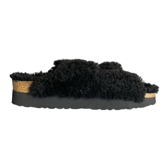Birkenstock Arizona Big Buckle Black Shearling Papillio Sandals L8/M6 Cozy
