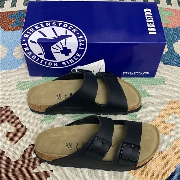 Birkenstock Arizona Black Narrow Sandals with Adjustable Straps and Cork Footbed