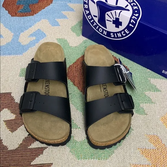Birkenstock Arizona Black Narrow Sandals with Adjustable Straps and Cork Footbed