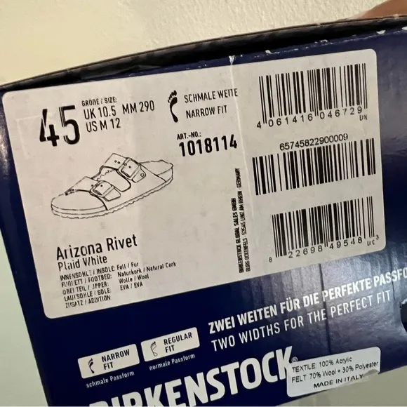 Birkenstock Arizona Plaid Genuine Shearling Slide Sandals Gray Size 12