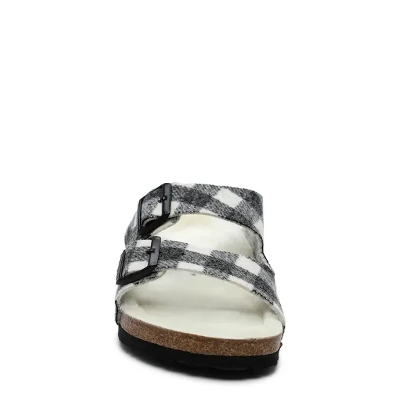 Birkenstock Arizona Plaid Genuine Shearling Slide Sandals Gray Size 12