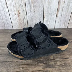 Birkenstock Arizona Shearling Slide Sandals Women's Sz 9 Black (Worn Once)