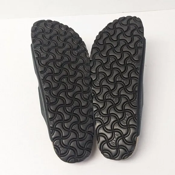 Birkenstock Arizona Slide Sandals, Black Leather, Womens 7 Narrow (EU 38)