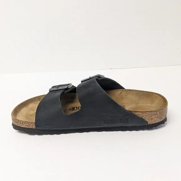 Birkenstock Arizona Slide Sandals, Black Leather, Womens 7 Narrow (EU 38)